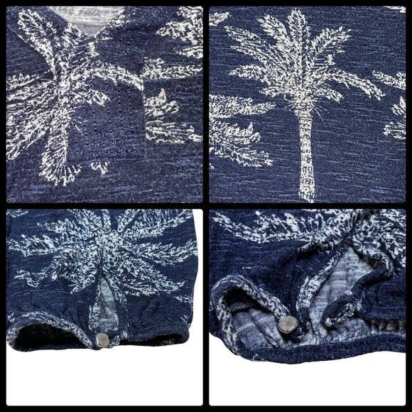 Palm Harbour Woman Knit V Neck Top Blue White Palm Trees 3/4 Sleeve Plus Size 2X - Picture 7 of 12